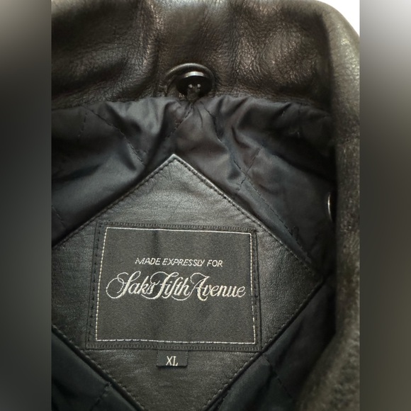 Saks Fifth Avenue Black Leather Jacket Vintage XL - Picture 7 of 14
